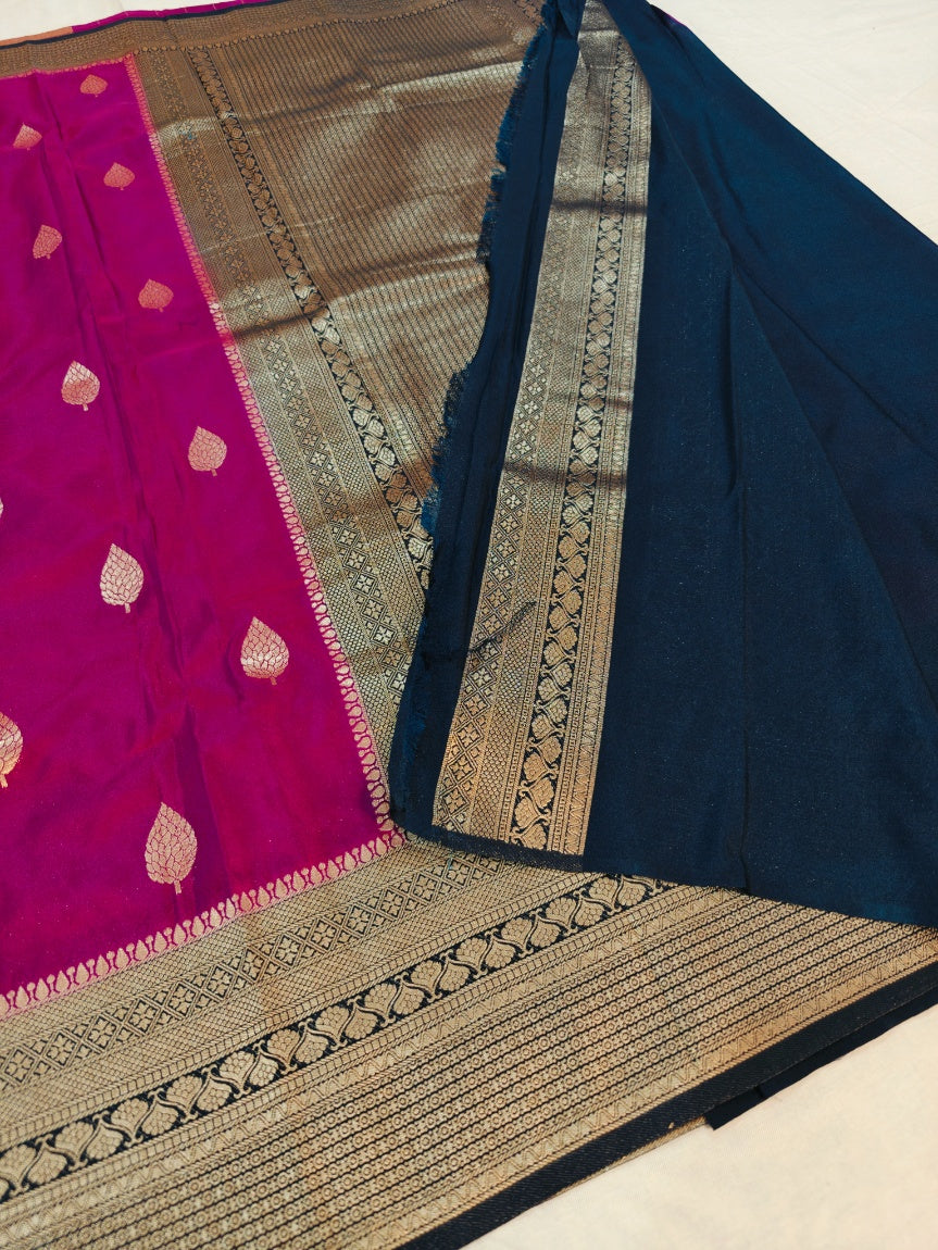 PURPLE COLOUR WITH NAVY BLUE BORDER KHADDI GEORGETTE