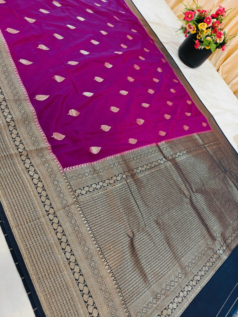 PURPLE COLOUR WITH NAVY BLUE BORDER KHADDI GEORGETTE