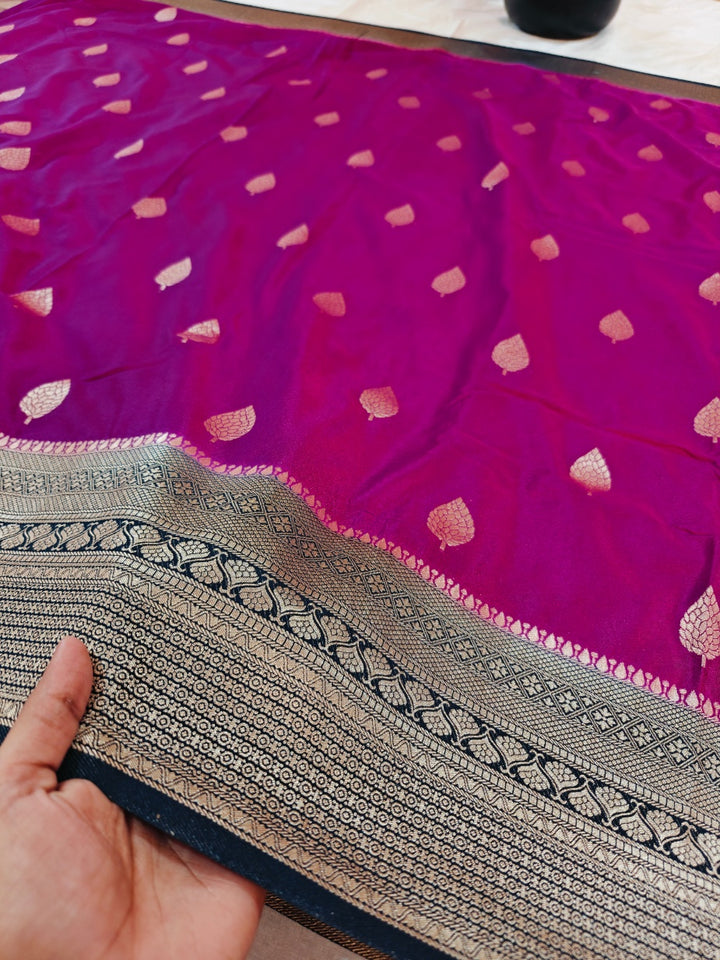 PURPLE COLOUR WITH NAVY BLUE BORDER KHADDI GEORGETTE