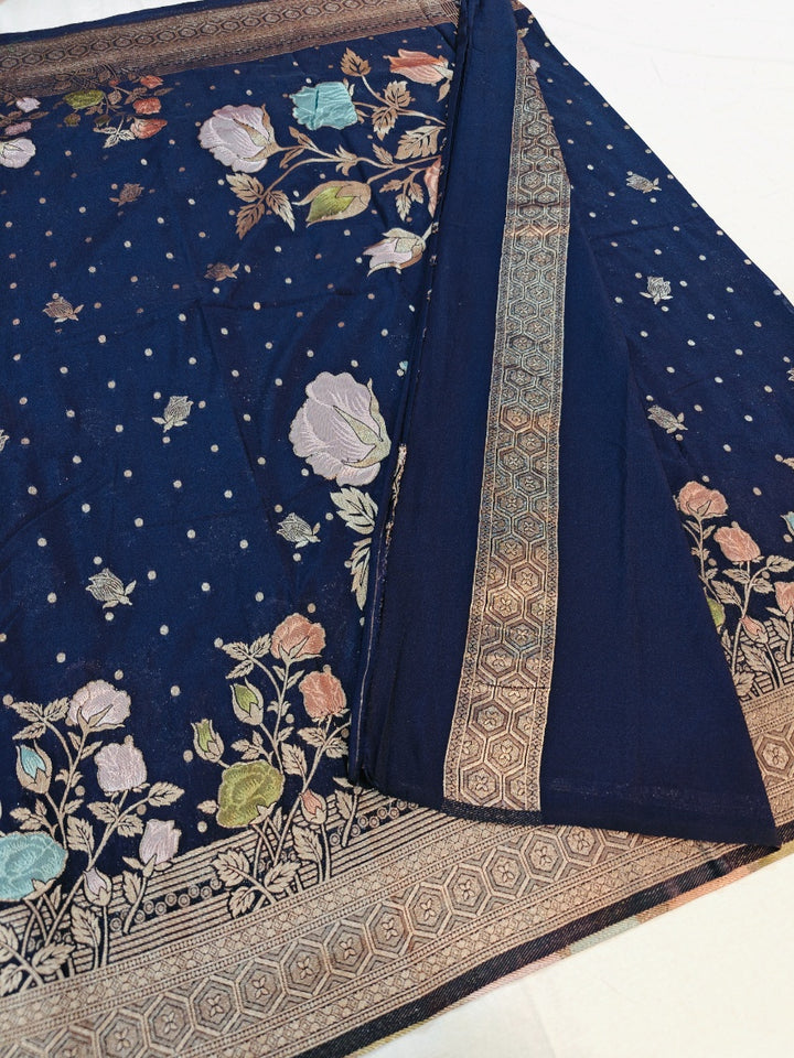 KHADDI GEORGETTE WITH PANCHRANG BOOTA THIS IS BEST SAREE IN WORLD