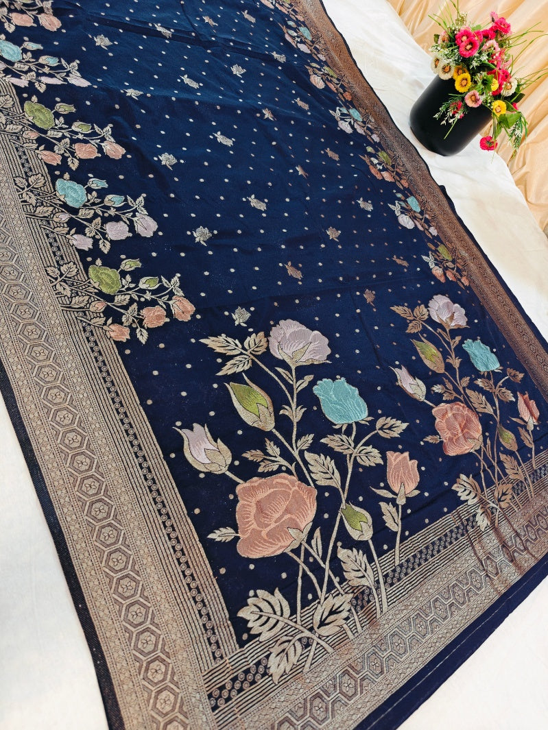 KHADDI GEORGETTE WITH PANCHRANG BOOTA THIS IS BEST SAREE IN WORLD