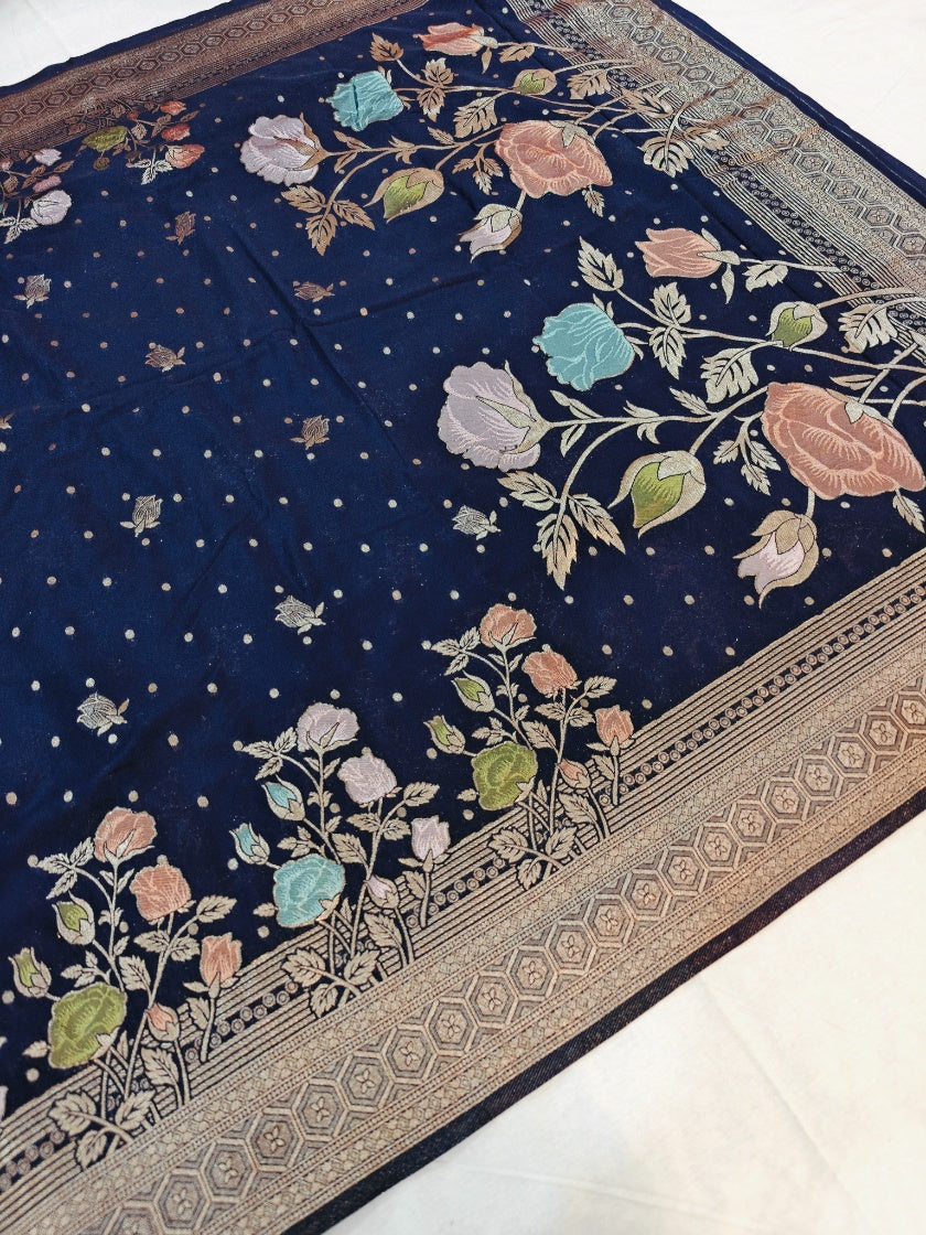 KHADDI GEORGETTE WITH PANCHRANG BOOTA THIS IS BEST SAREE IN WORLD