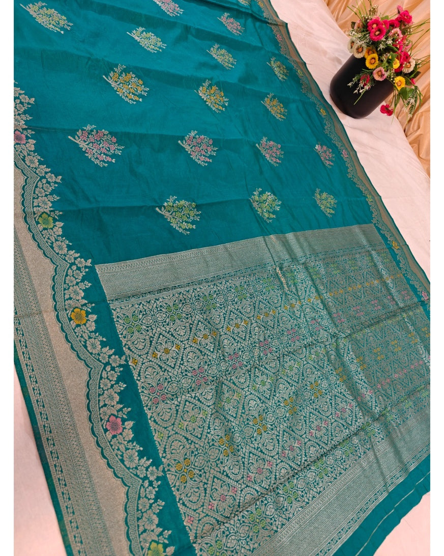 RAW MANGO IN SEA GREEN WITH ALFI BOOTA MINAKARI