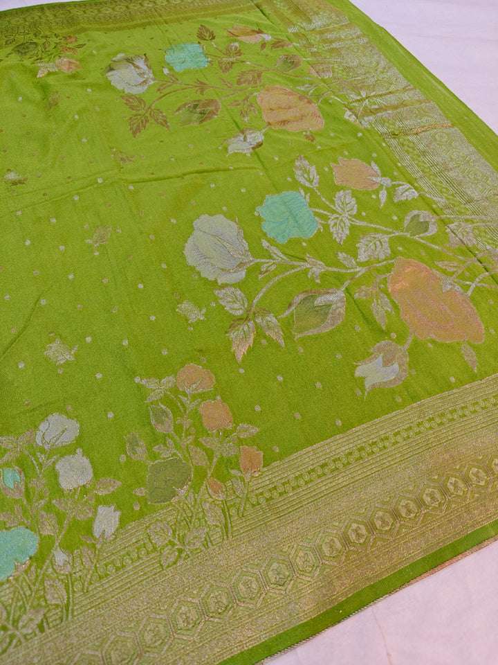 PARROT GREEN KHADDI GEORGETTE PANCHRANG BOOTA