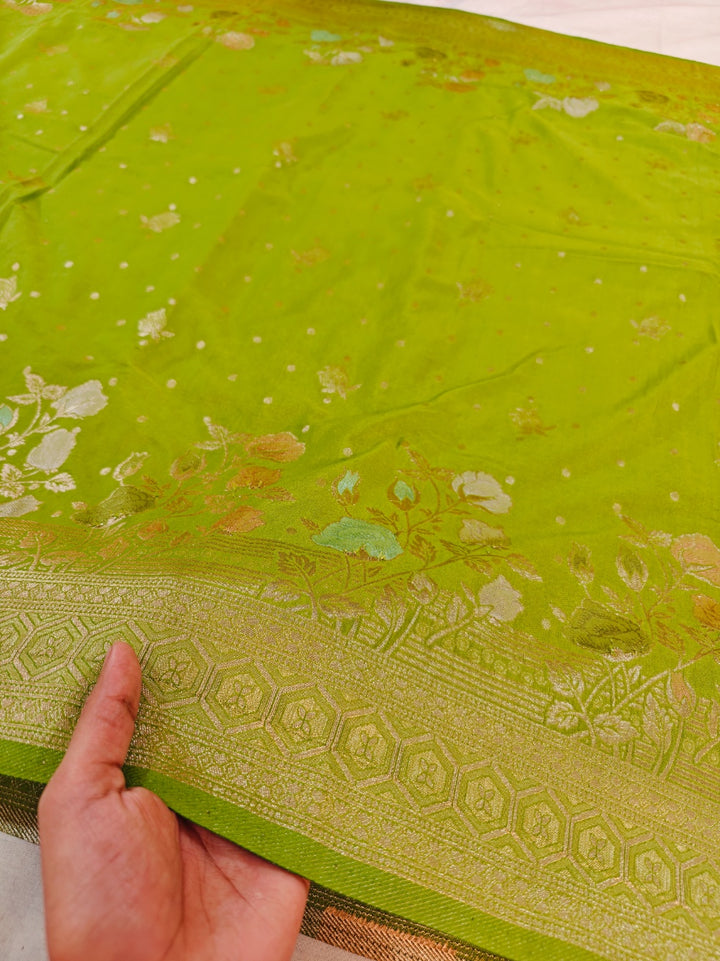PARROT GREEN KHADDI GEORGETTE PANCHRANG BOOTA