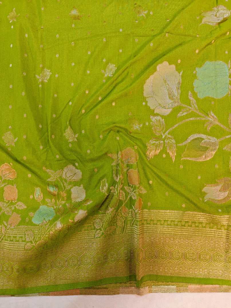 PARROT GREEN KHADDI GEORGETTE PANCHRANG BOOTA