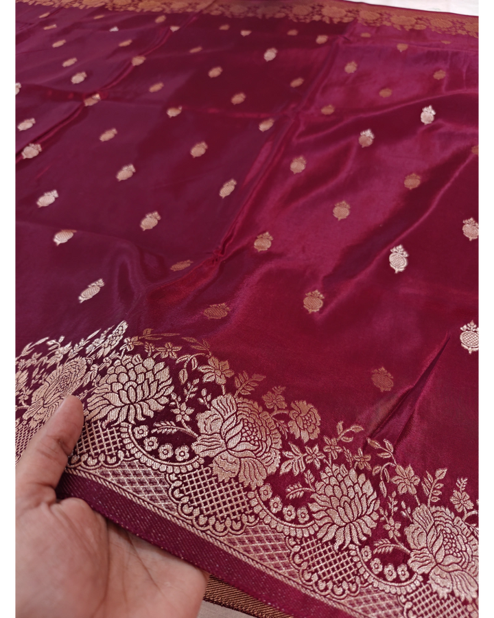 RUSSIAN SILK IN GARNET COLOUR WITH AUTHENTIC BOOTI