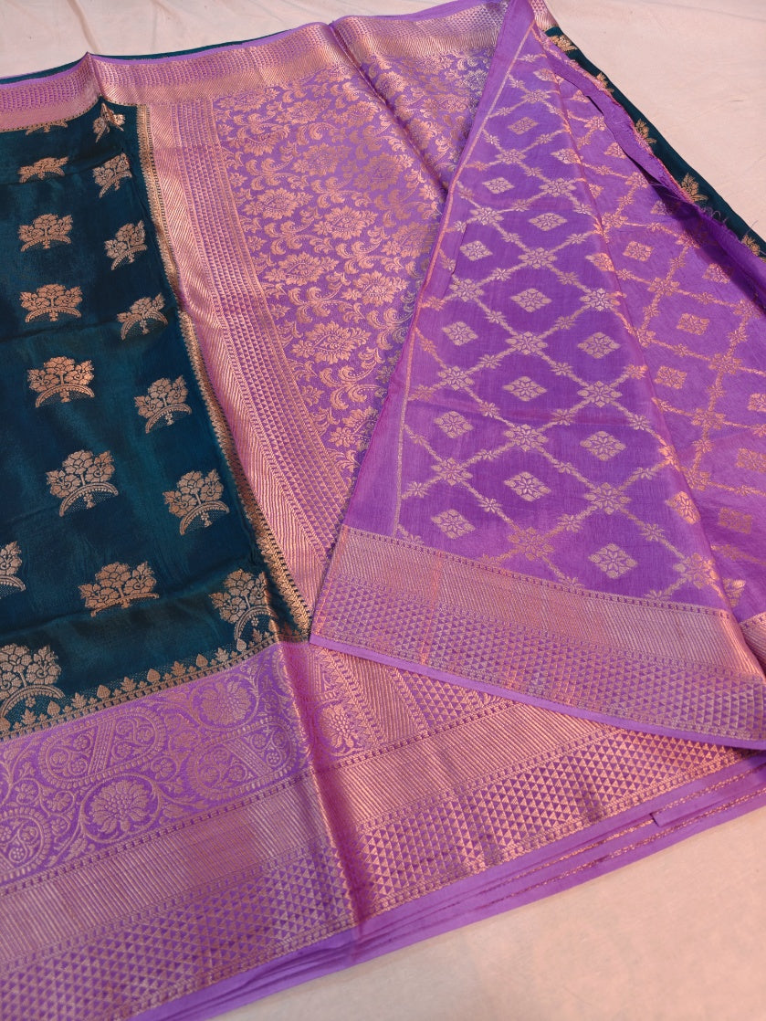 GERMAN BLUE RUSSIAN VISCOS SILK WITH LAVENDER BORDER