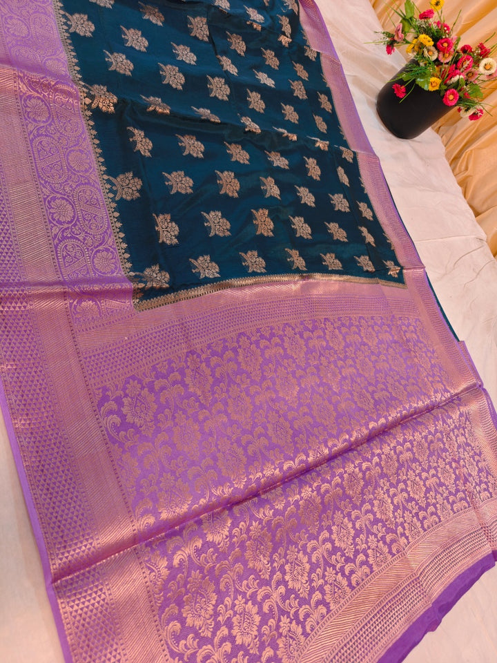 GERMAN BLUE RUSSIAN VISCOS SILK WITH LAVENDER BORDER