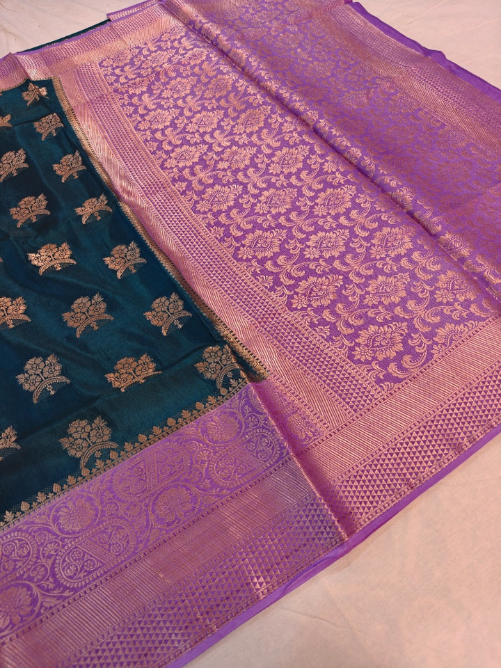 GERMAN BLUE RUSSIAN VISCOS SILK WITH LAVENDER BORDER