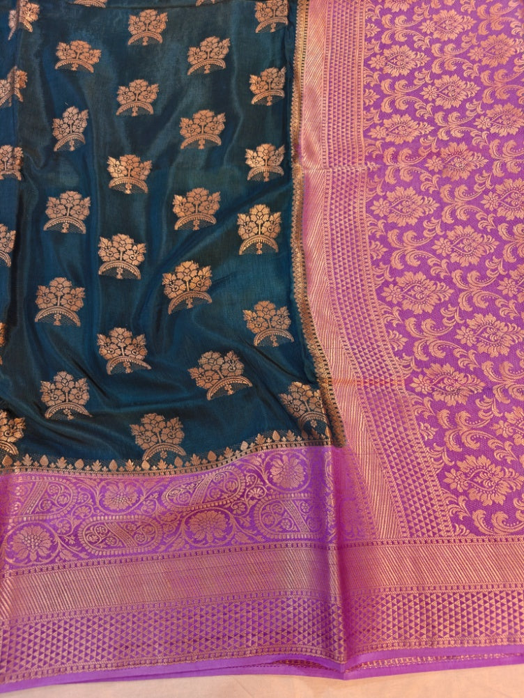 GERMAN BLUE RUSSIAN VISCOS SILK WITH LAVENDER BORDER