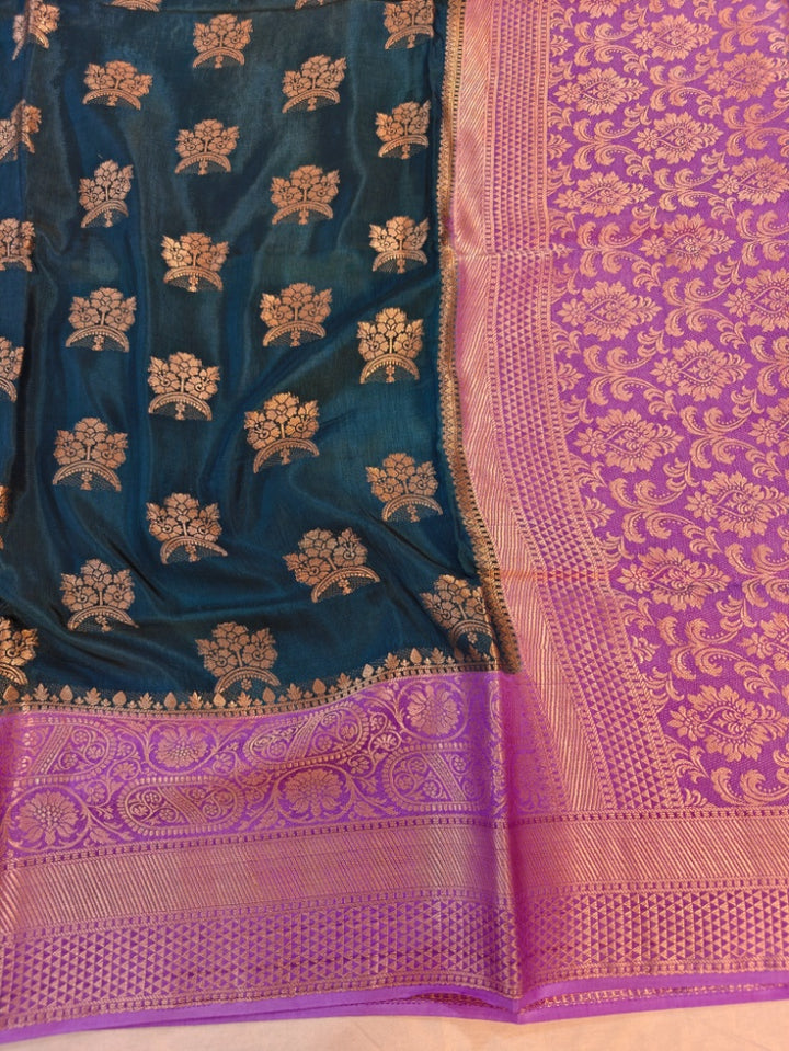 GERMAN BLUE RUSSIAN VISCOS SILK WITH LAVENDER BORDER