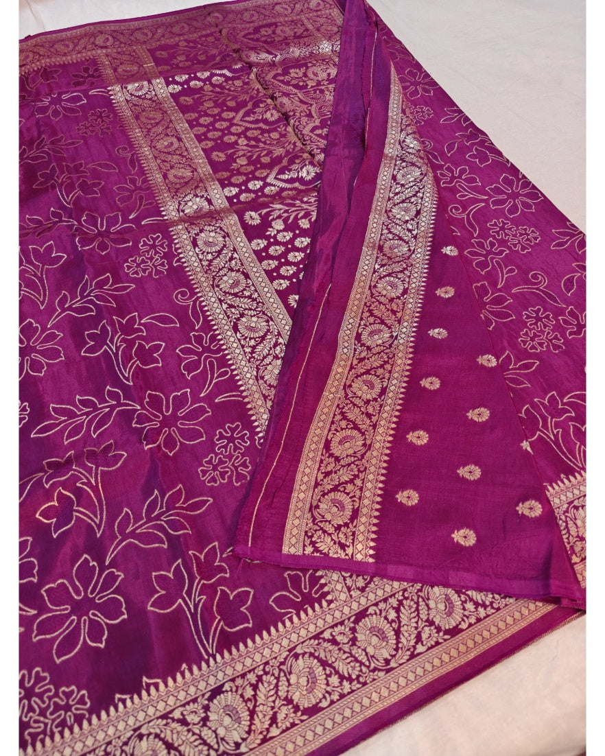 MAGENTA COLOUR RUSSIAN SILK PENCIL SKETCH DESIGN