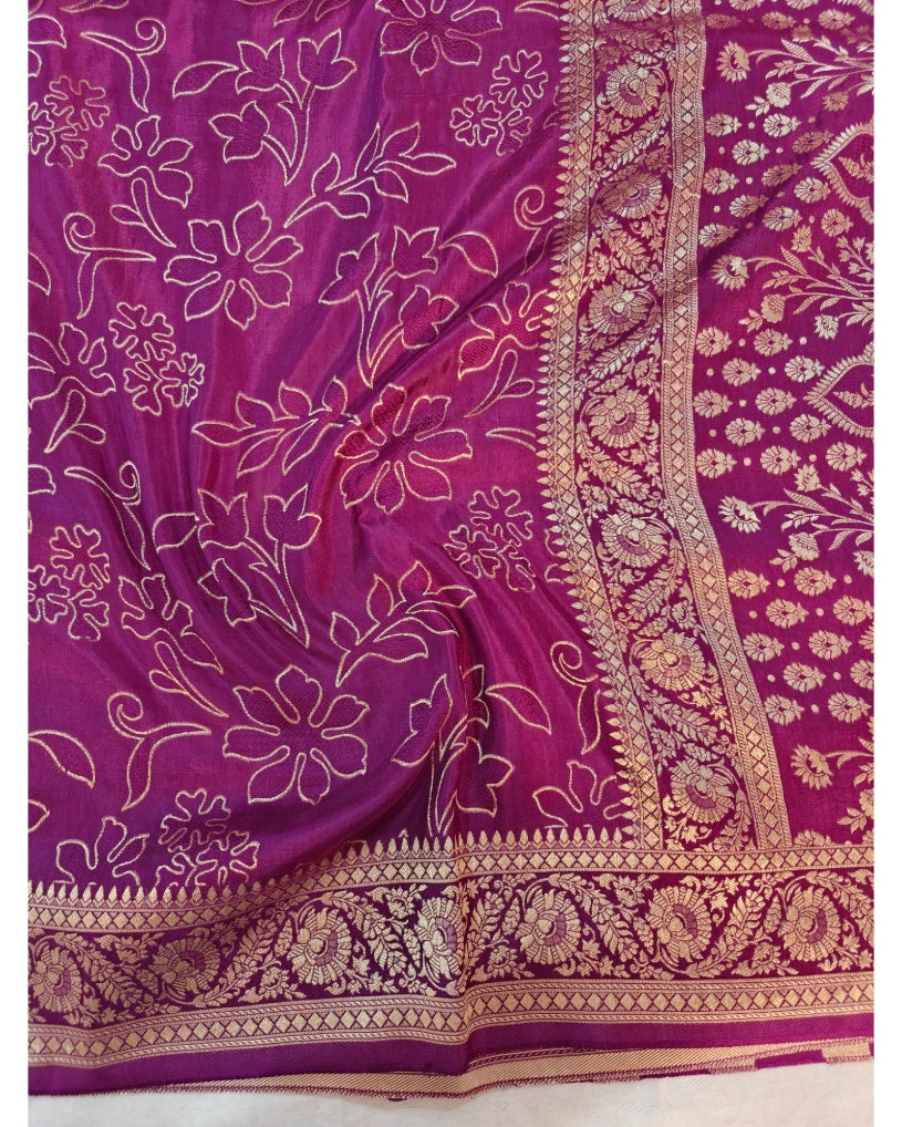 MAGENTA COLOUR RUSSIAN SILK PENCIL SKETCH DESIGN