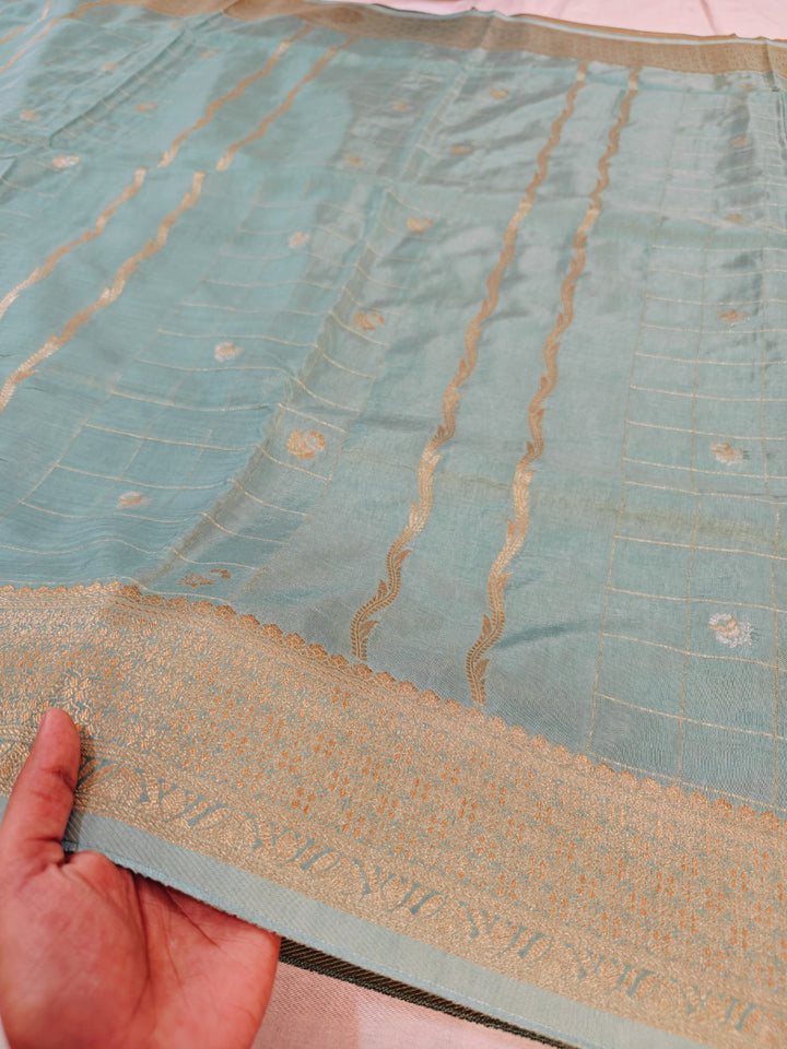 RUSSIAN SILK GEOMETRICAL CHECKS ALONG WITH VERTICAL LINES