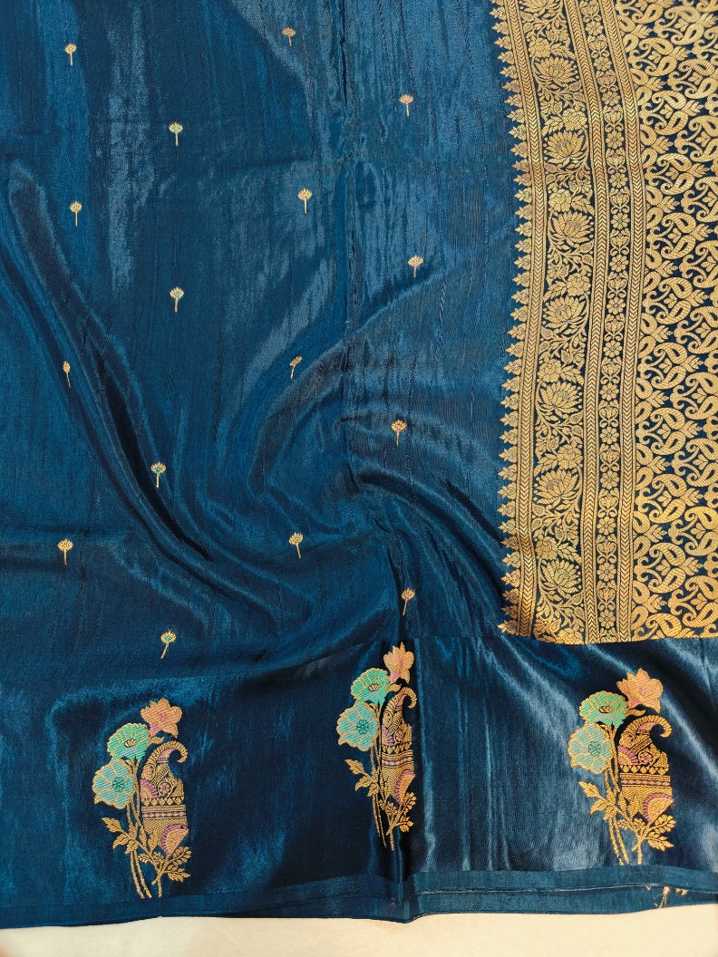 RUSSIAN SATIN SILK WITH TEXTURED FABRIC IN NAVY BLUE COLOUR