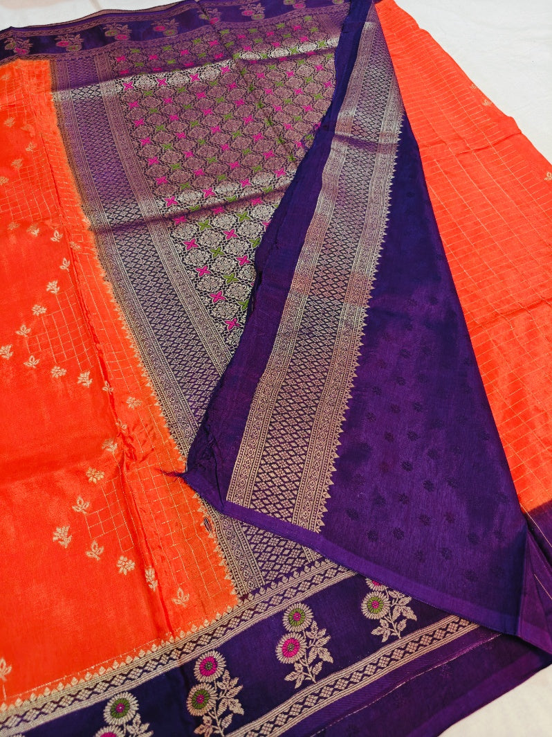 RUSSIAN SILK IN TANGY ORANGE WITH VIOLET BORDER
