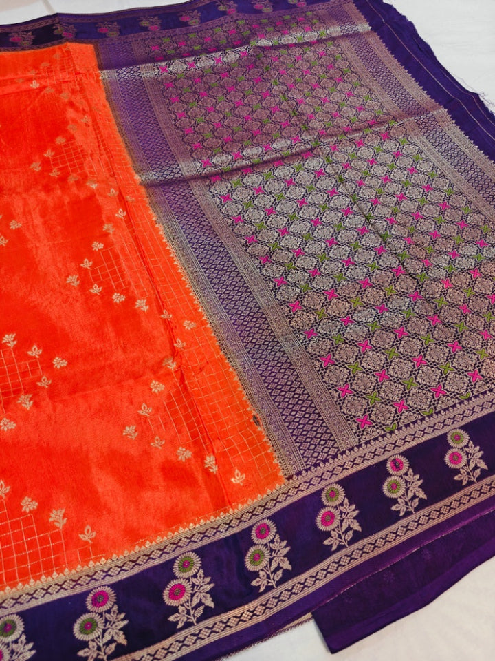 RUSSIAN SILK IN TANGY ORANGE WITH VIOLET BORDER