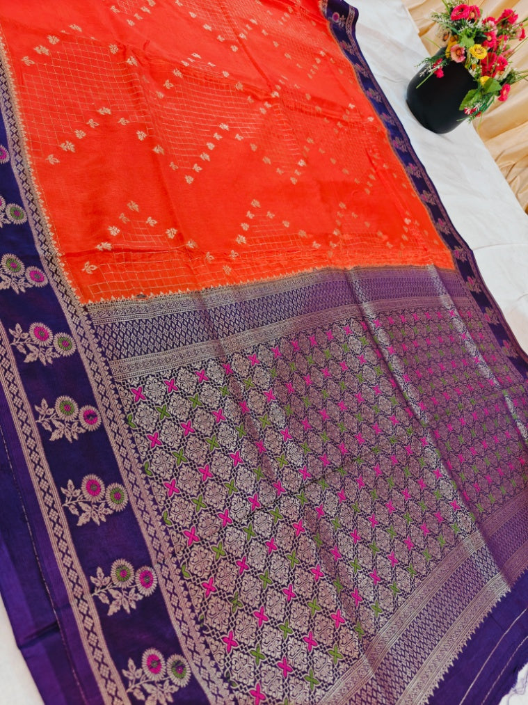 RUSSIAN SILK IN TANGY ORANGE WITH VIOLET BORDER