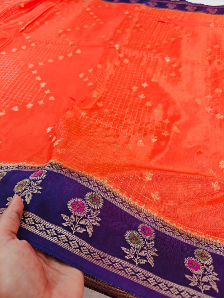 RUSSIAN SILK IN TANGY ORANGE WITH VIOLET BORDER