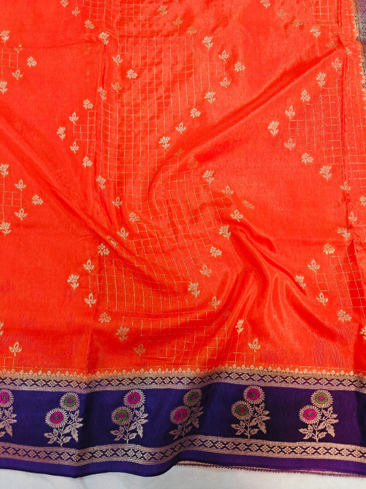 RUSSIAN SILK IN TANGY ORANGE WITH VIOLET BORDER