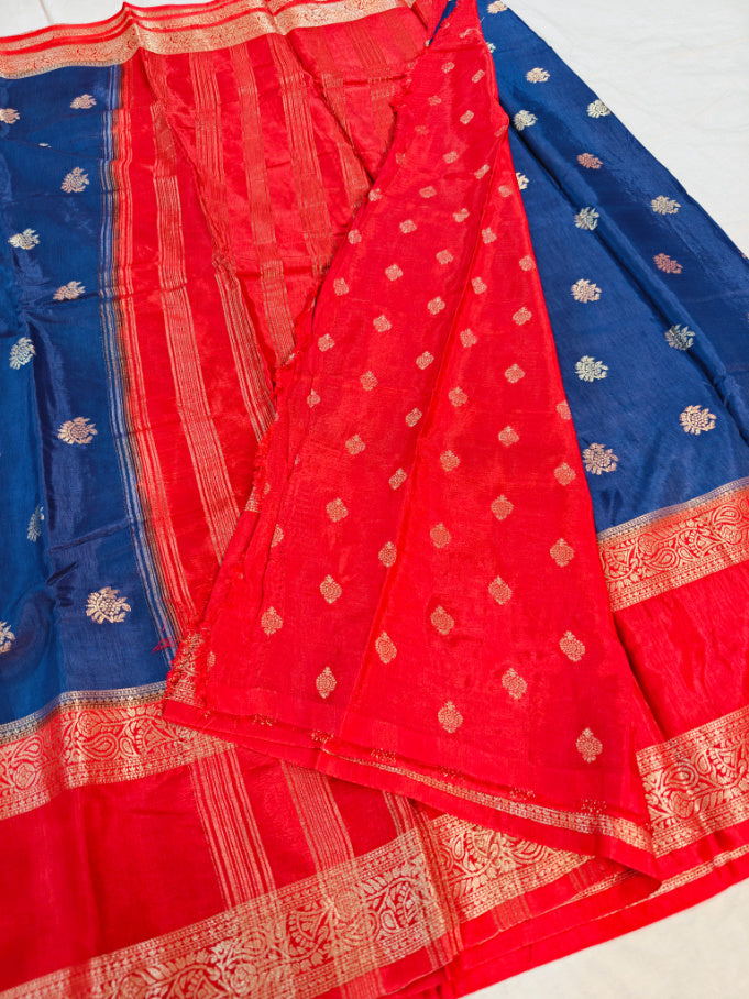 RUSSIAN SILK IN GERMAN BLUE WITH RED BORDER