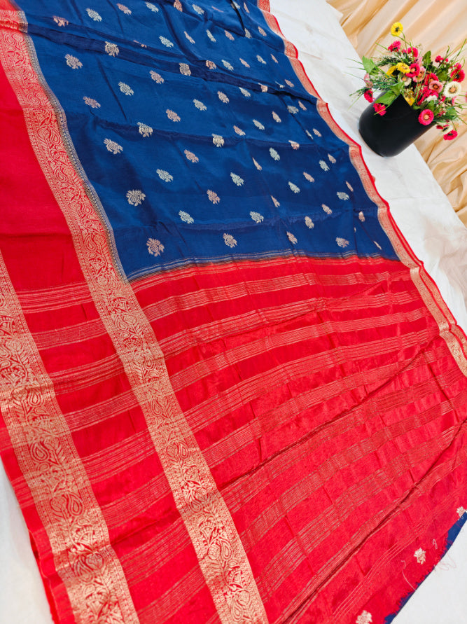 RUSSIAN SILK IN GERMAN BLUE WITH RED BORDER