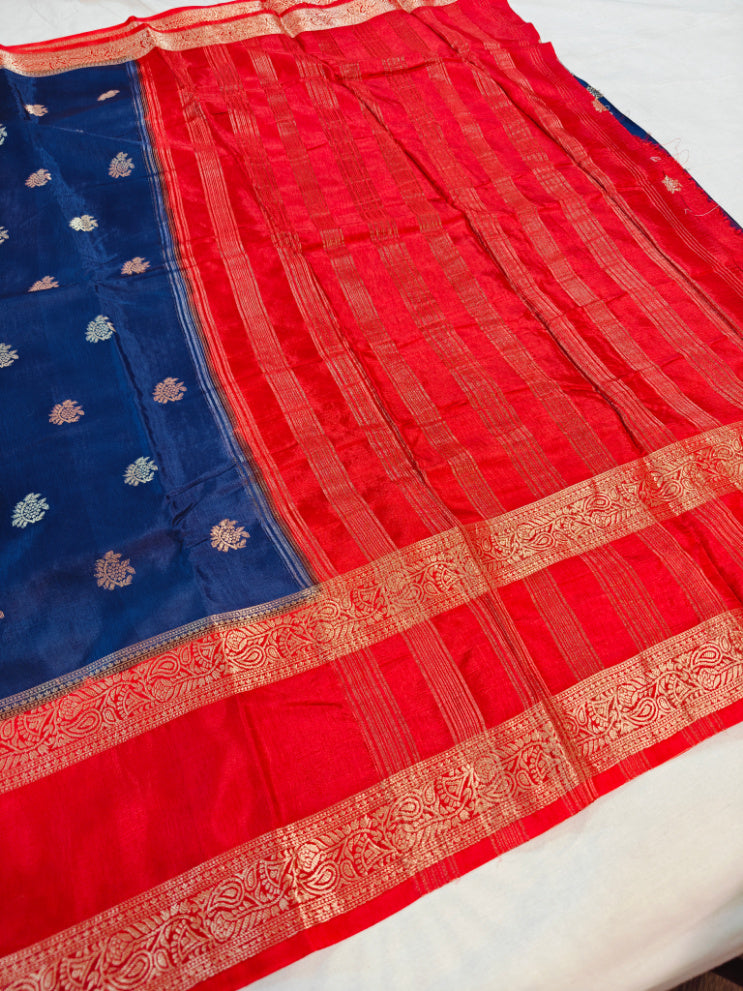 RUSSIAN SILK IN GERMAN BLUE WITH RED BORDER