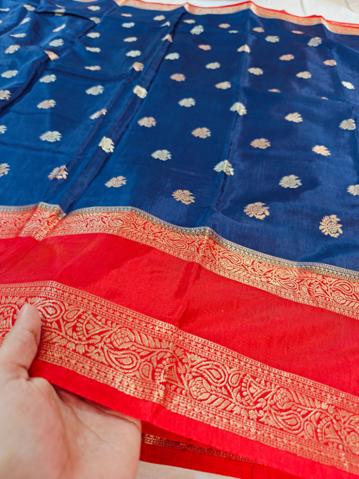 RUSSIAN SILK IN GERMAN BLUE WITH RED BORDER