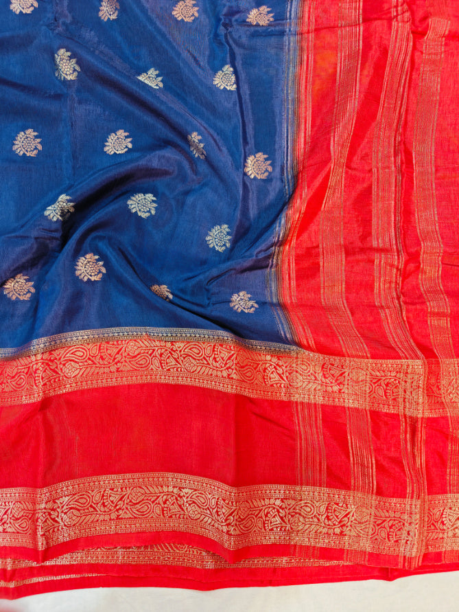 RUSSIAN SILK IN GERMAN BLUE WITH RED BORDER