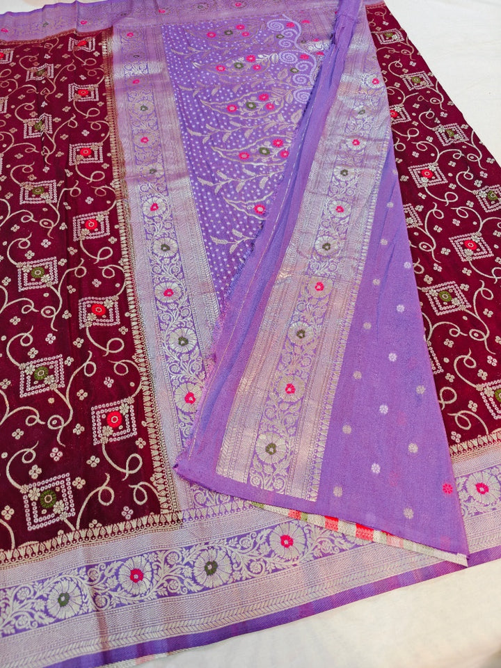 GARNET WITH LAVENDER BORDER MULTI MINA KHADDI GEORGETTE