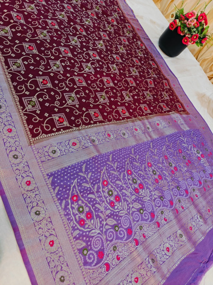 GARNET WITH LAVENDER BORDER MULTI MINA KHADDI GEORGETTE