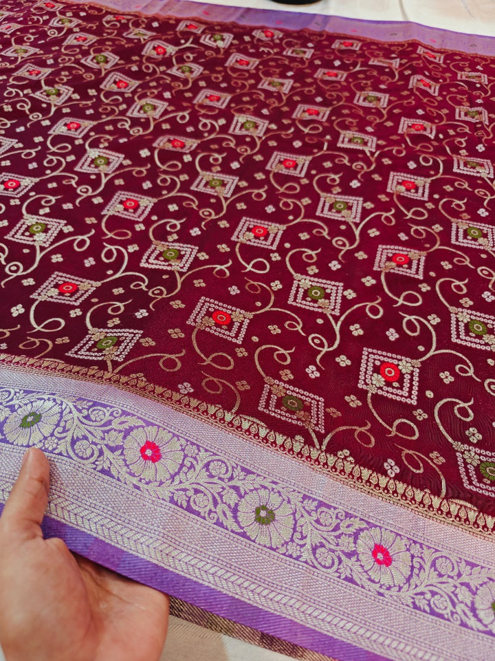 GARNET WITH LAVENDER BORDER MULTI MINA KHADDI GEORGETTE