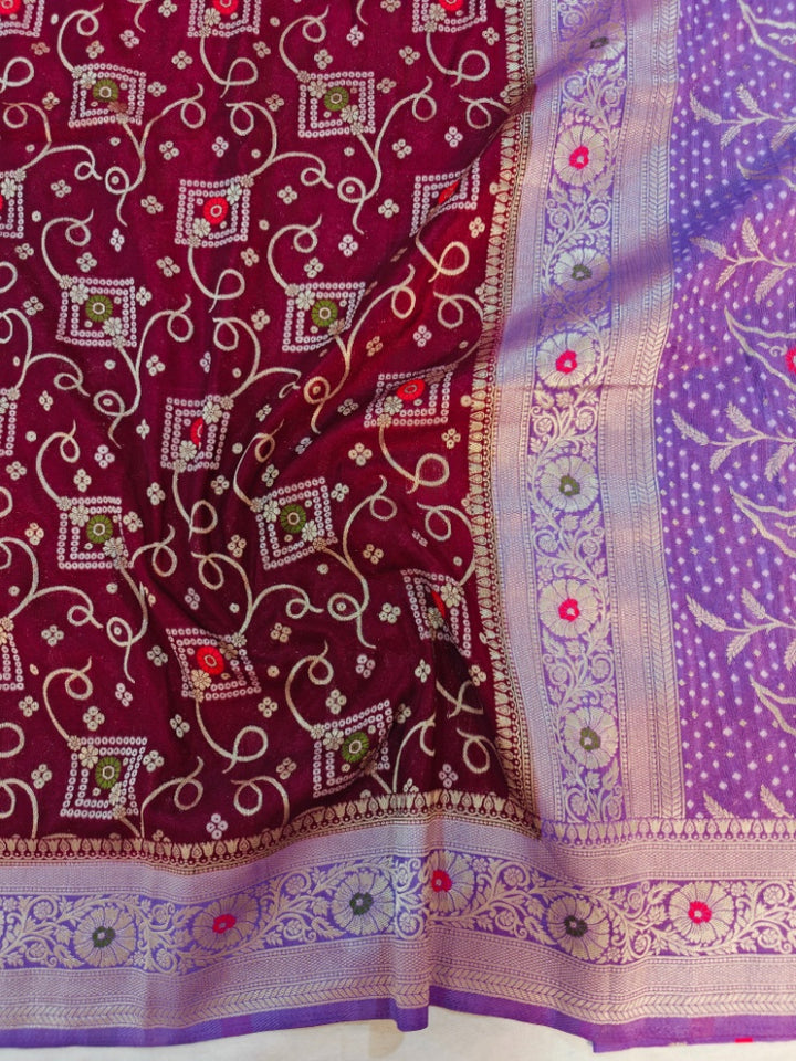 GARNET WITH LAVENDER BORDER MULTI MINA KHADDI GEORGETTE