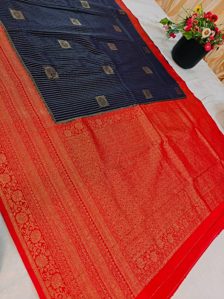 KHADDI GEORGETTE WITH ZARI WOVEN MOTIF
