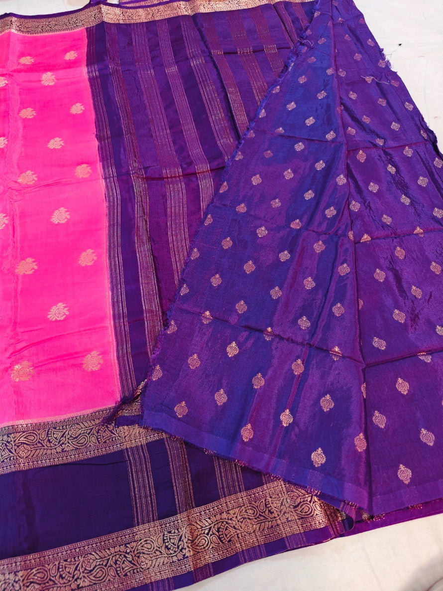 RUSSIAN SILK IN BABY PINK WITH VIOLET BORDER