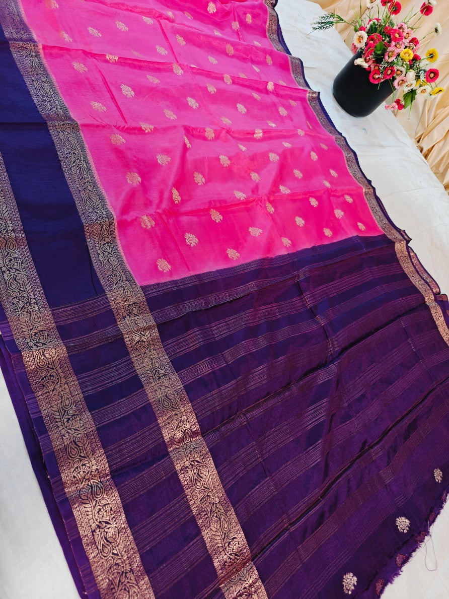 RUSSIAN SILK IN BABY PINK WITH VIOLET BORDER