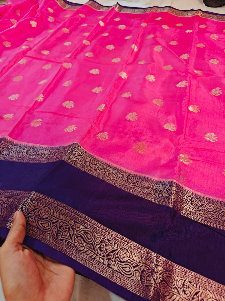 RUSSIAN SILK IN BABY PINK WITH VIOLET BORDER