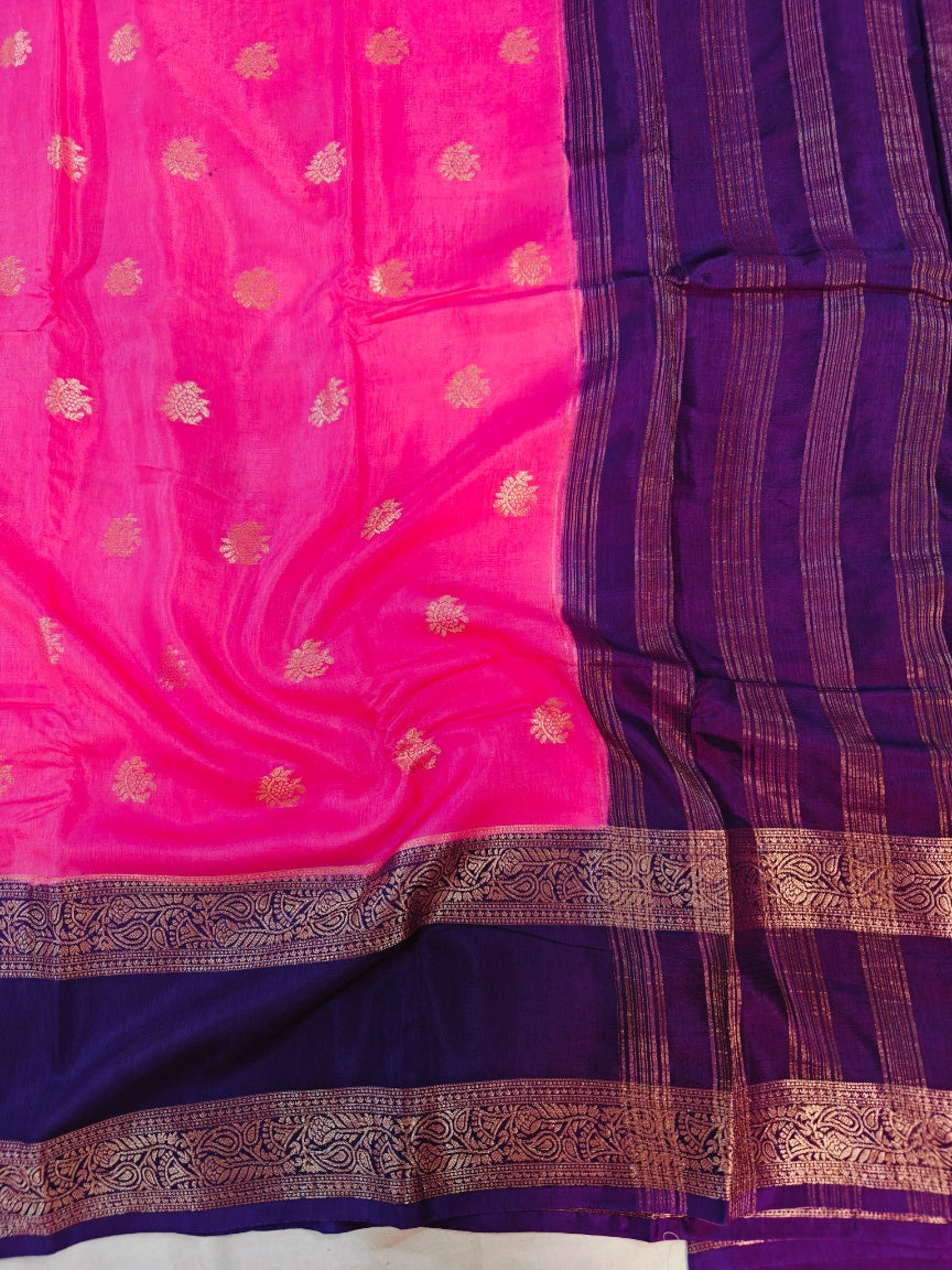 RUSSIAN SILK IN BABY PINK WITH VIOLET BORDER