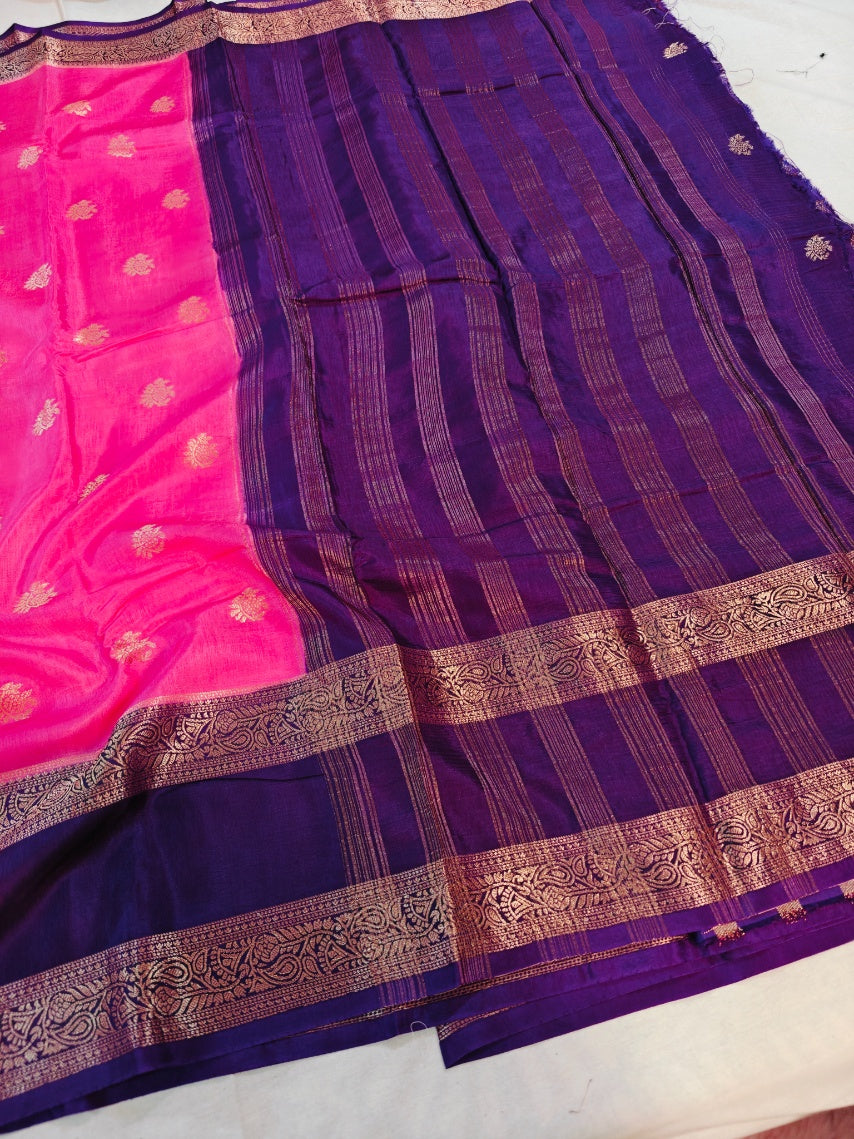 RUSSIAN SILK IN BABY PINK WITH VIOLET BORDER