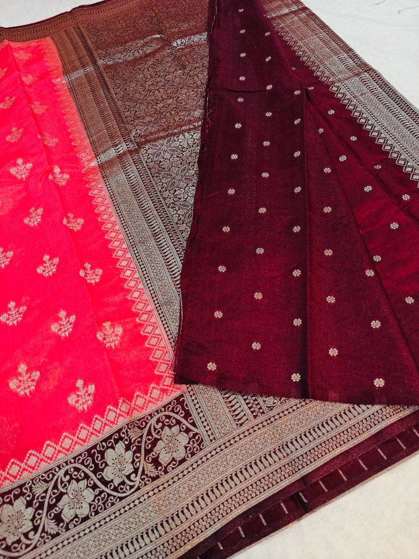 PEACH PAPER SILK WITH VINE BORDER