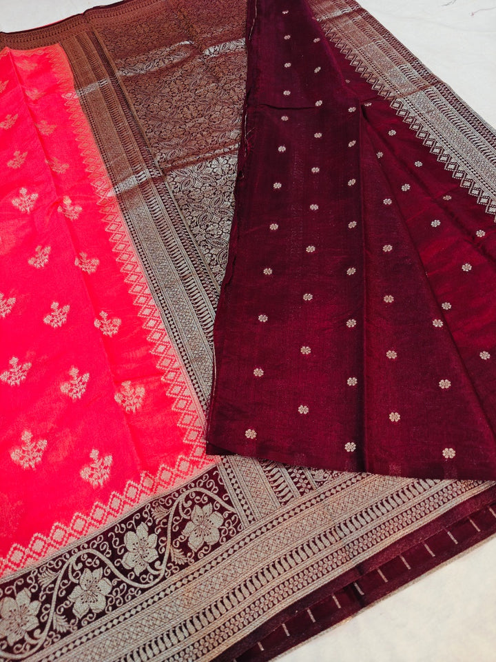 PEACH PAPER SILK WITH VINE BORDER