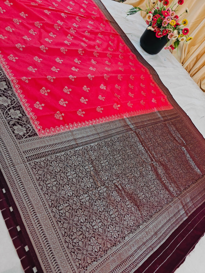 PEACH PAPER SILK WITH VINE BORDER