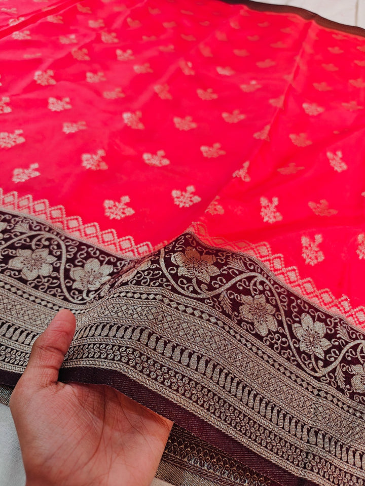 PEACH PAPER SILK WITH VINE BORDER