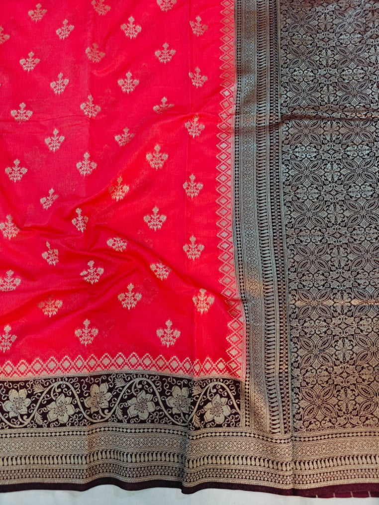 PEACH PAPER SILK WITH VINE BORDER