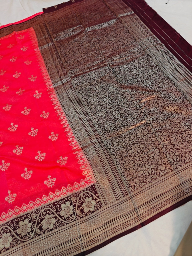 PEACH PAPER SILK WITH VINE BORDER