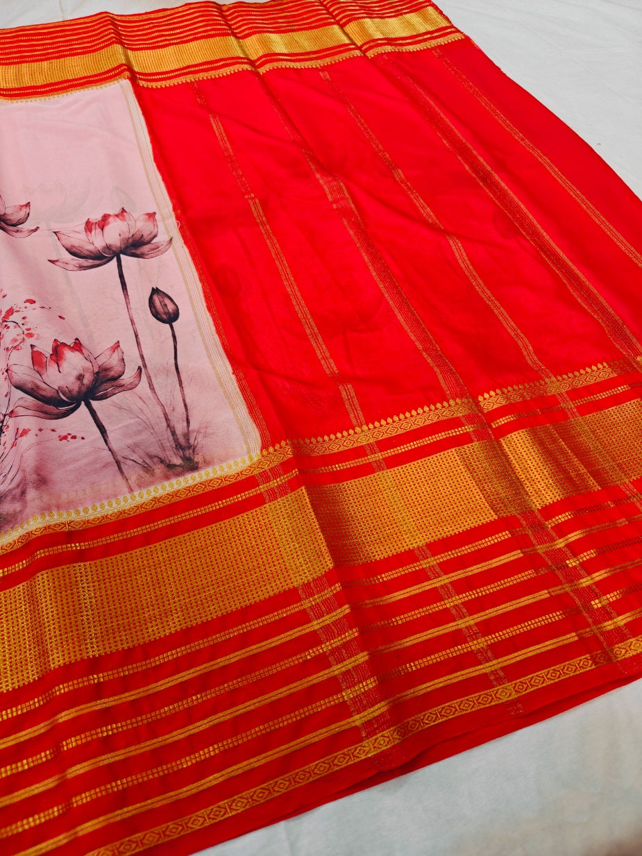 BRIGHT RED WITH BABY PINK BODY DIGITAL PRINT