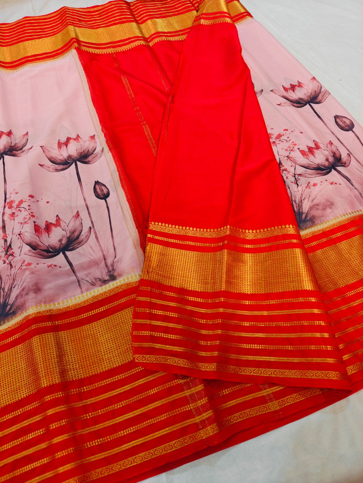 BRIGHT RED WITH BABY PINK BODY DIGITAL PRINT