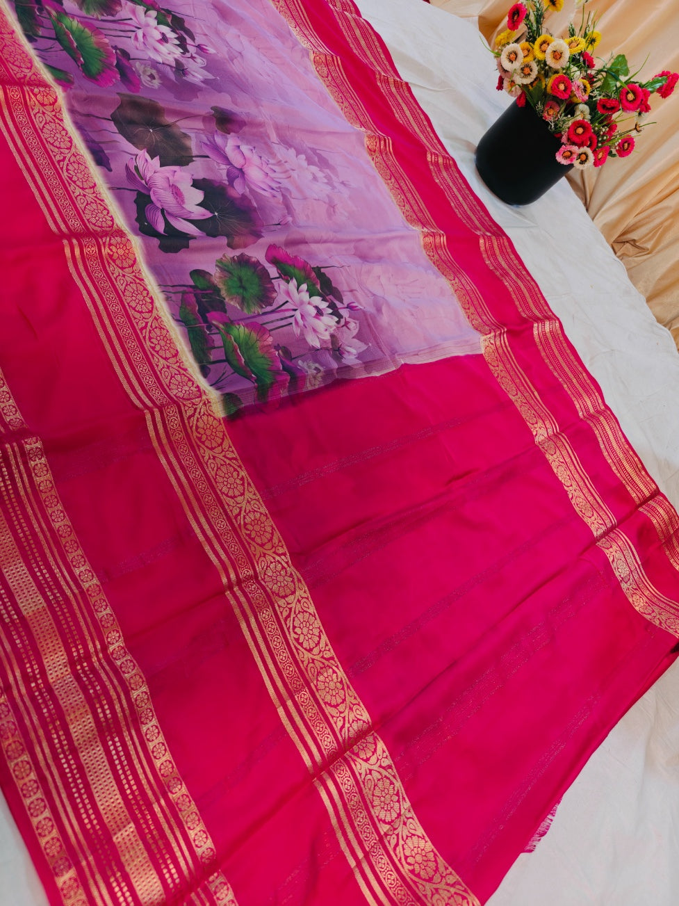 BRIGHT RED COLOUR DIGITAL PRINTED FLORAL DESIGNS