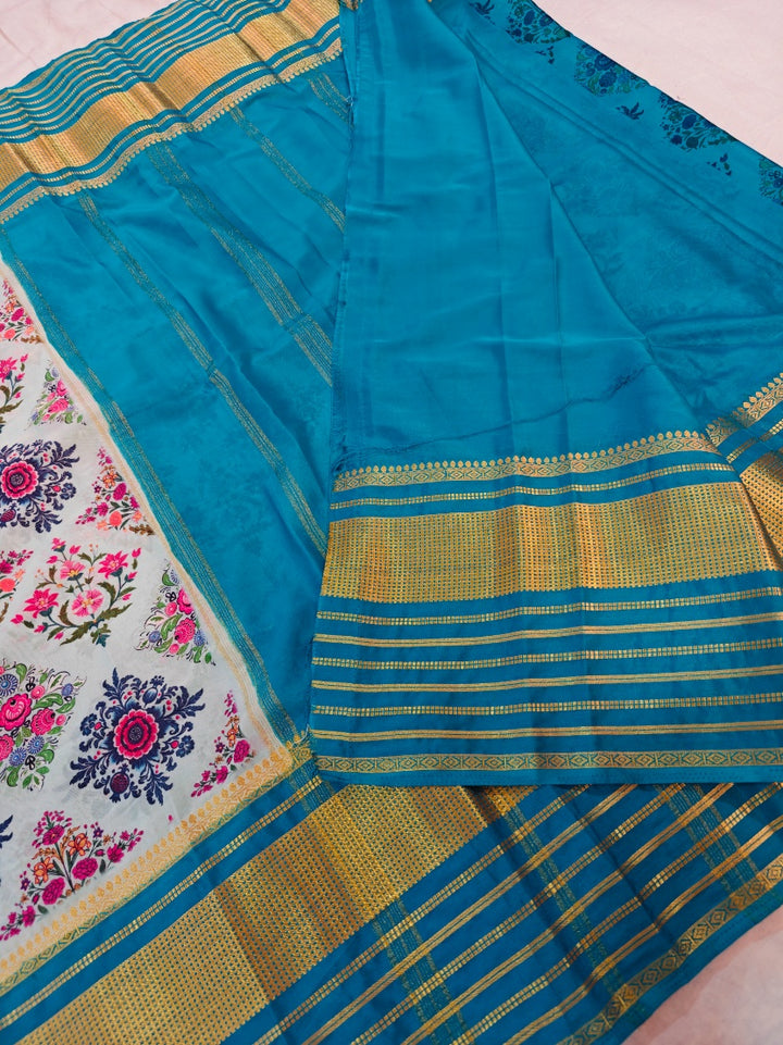 ELEGANT CREPE FEROZI BLUE MINAKARI DIGITAL PRINT